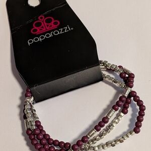 paparazzi Plum and Silver Multi-Strand Beaded Bracelet Set